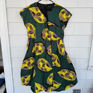 OFUURE African Print Patterned Short Sleeve Dress Green Yellow size 2XL NWT